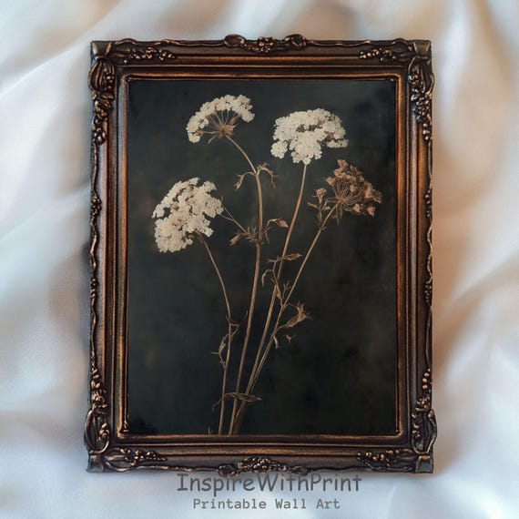 Vintage Dark Flower Print Moody Floral Wall Art Botanical Rustic Antique Neutral