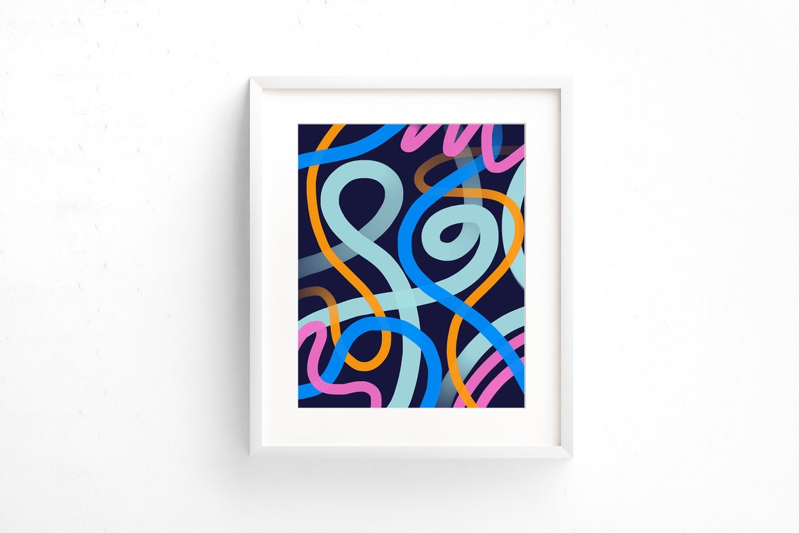 Neon Squiggle Lines Playful Modern Abstract Doodle Art Poster