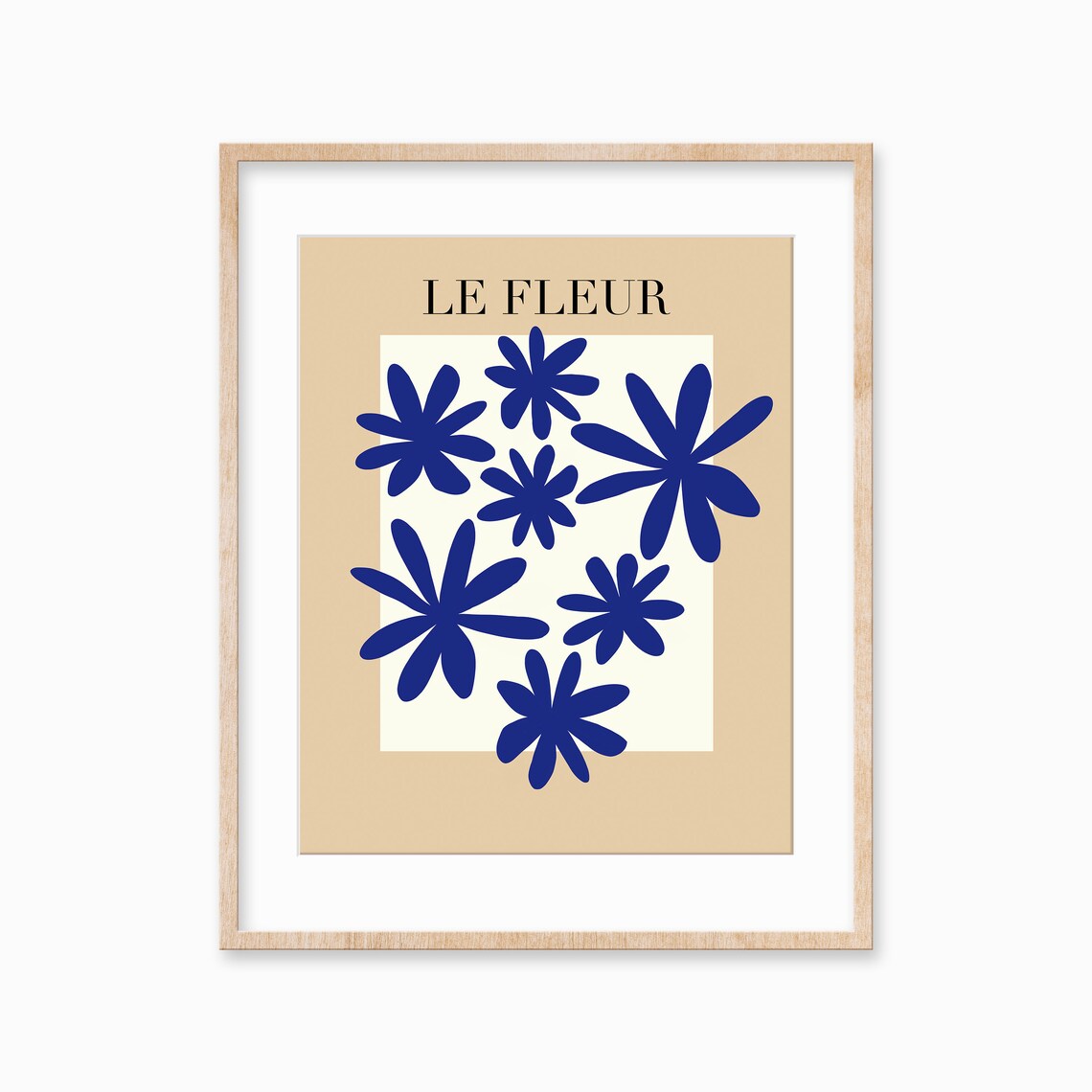 Le Fleur Navy Blue Flowers Elegant French Botanical Art Poster