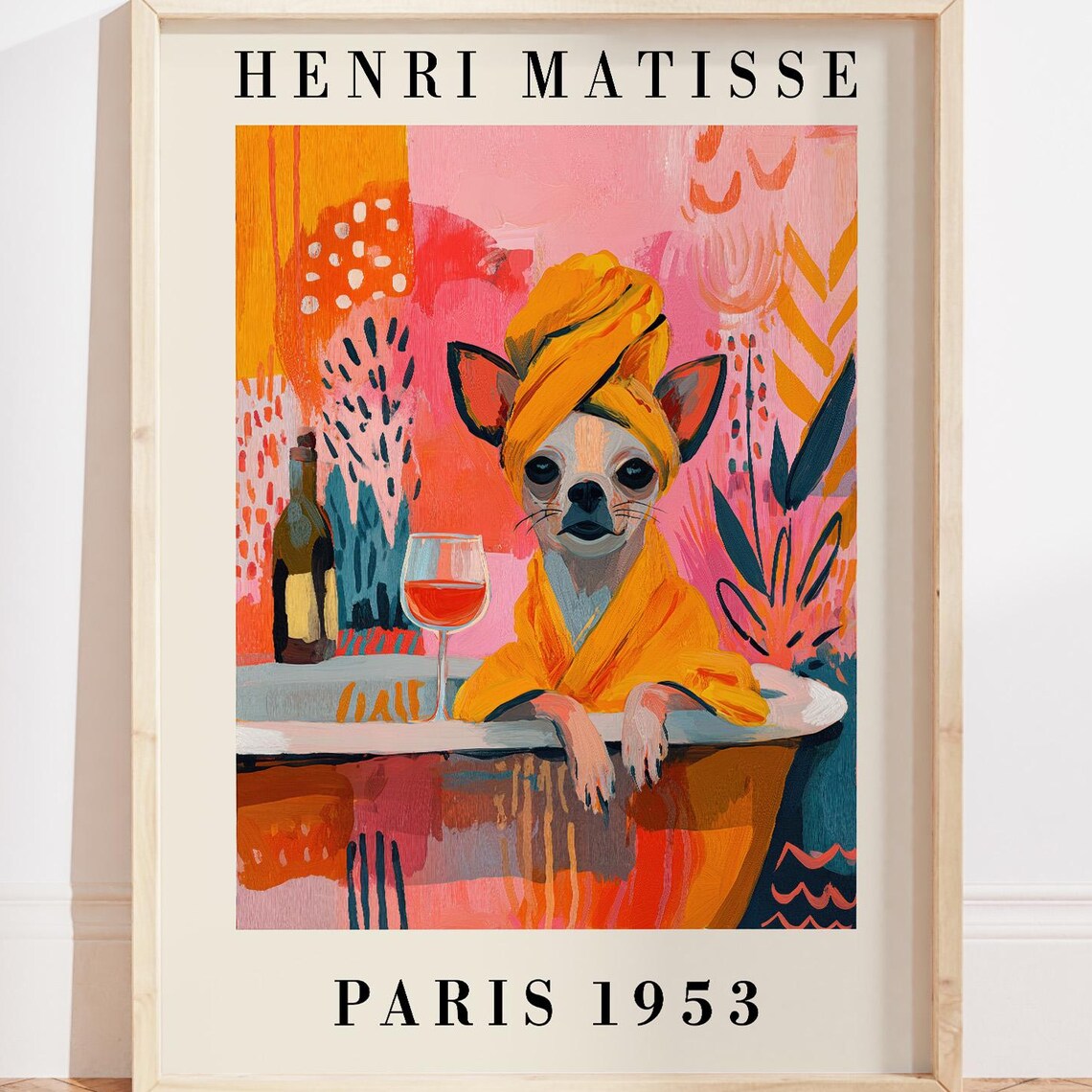 Chihuahua in Bathtub Matisse-Inspired Art Print