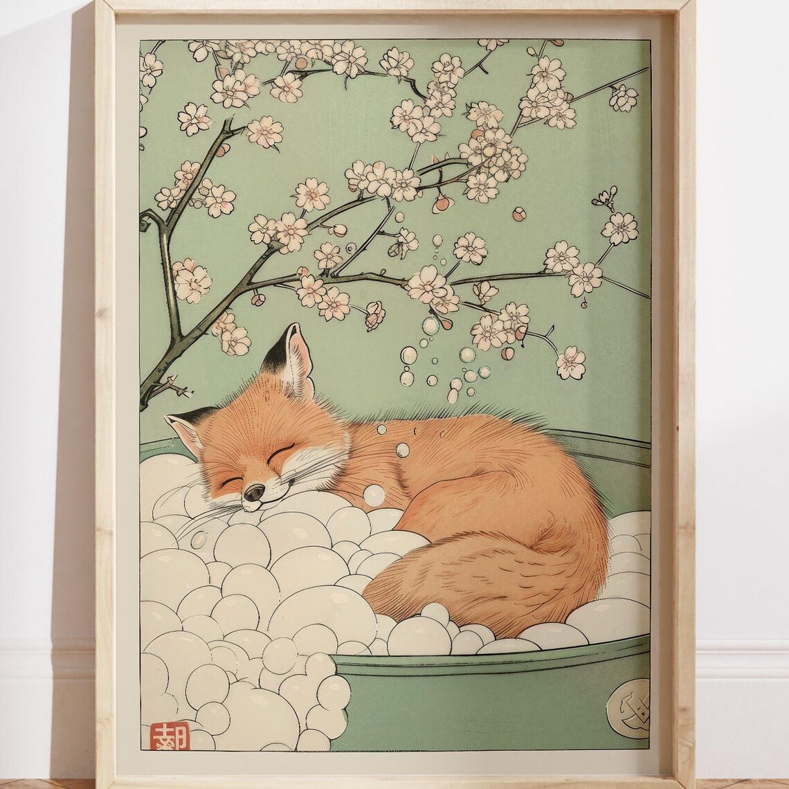 Fox In Bathtub Print Bathroom Wall Art Japandi Relaxing Poster Decor Housewarming Gift Dopamine Restroom