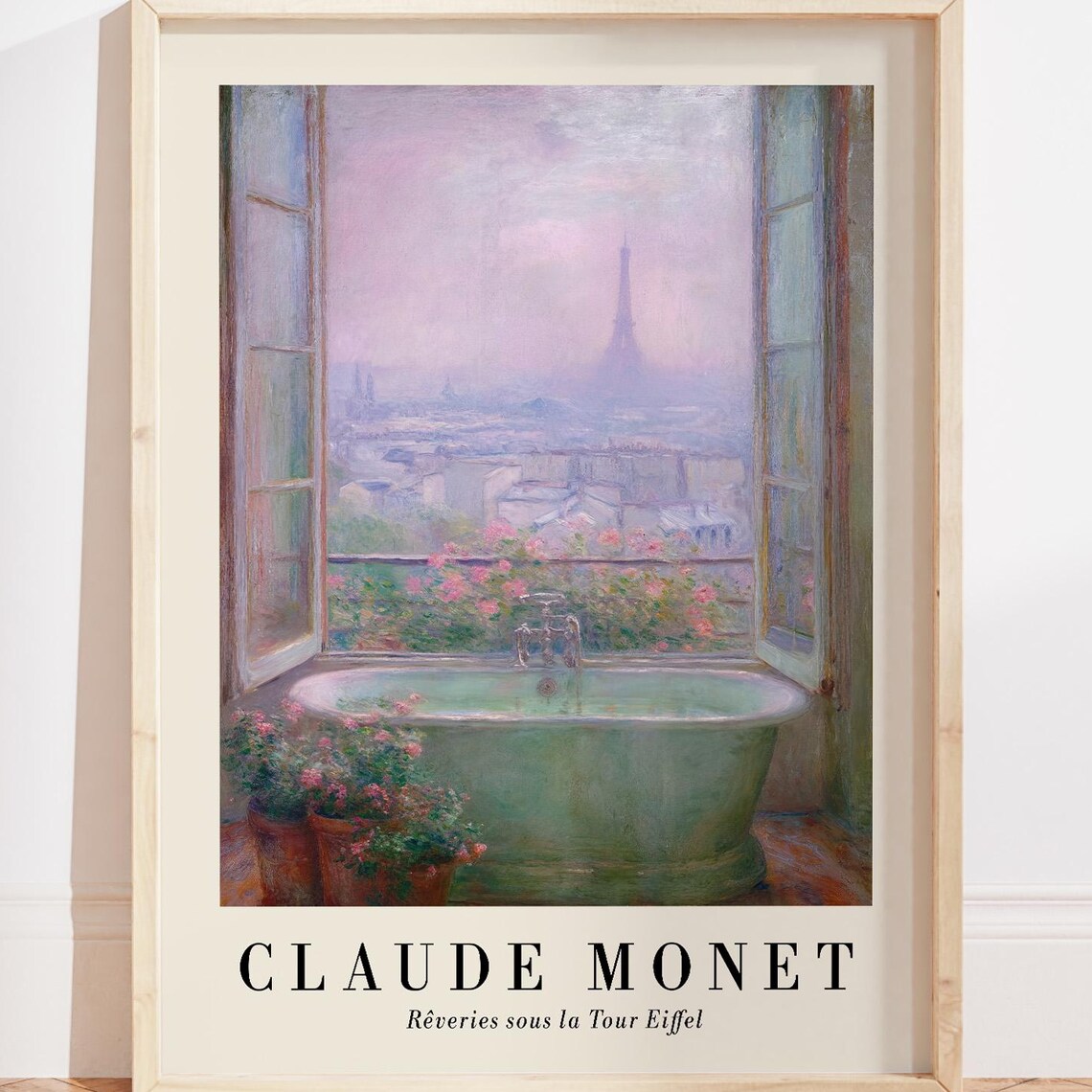 Monet Paris Bathroom Wall Art Print, Pastel Floral Decor