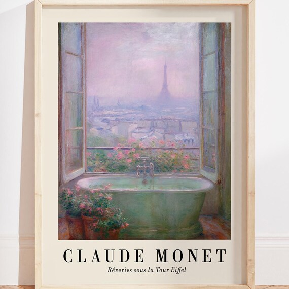 Monet Paris Bathroom Wall Art Print, Pastel Floral Decor