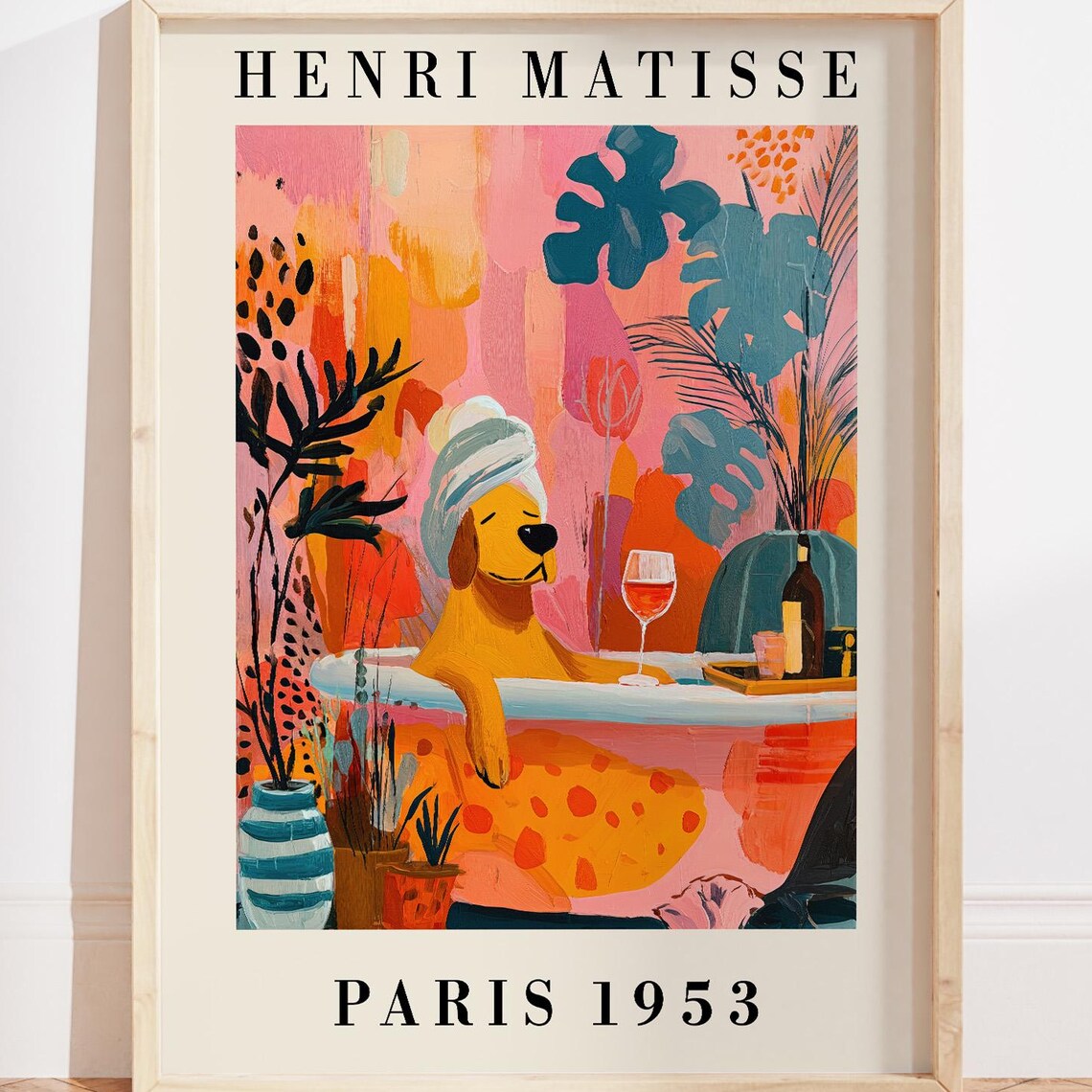 Dog in Bathtub Matisse-Inspired Bathroom Art Print