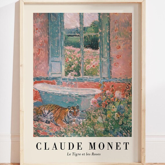 Claude Monet Tiger Roses Bathroom Whimsical Impressionist Art Poster