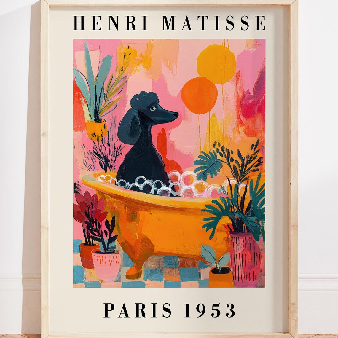 Black Poodle Bathroom Wall Art Print, Matisse-Inspired