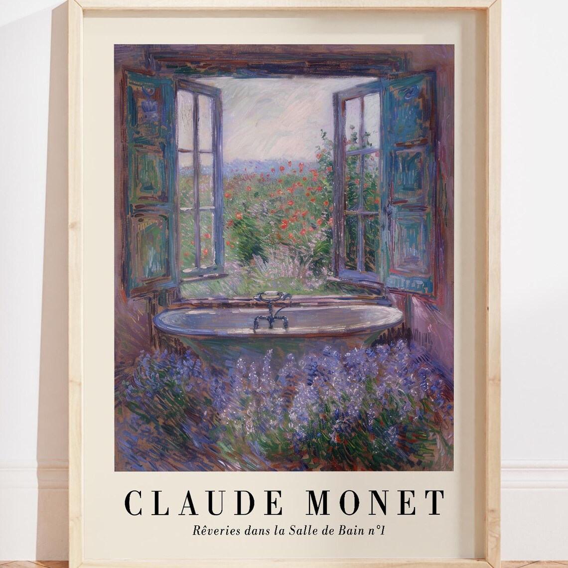 Floral Monet Bathroom Art Print, Whimsical Countryside