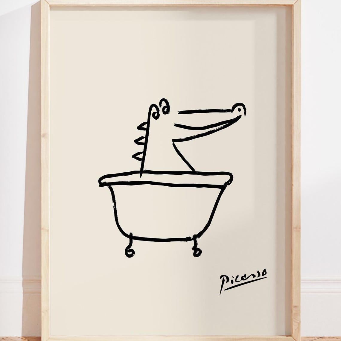 Crocodile In Bathtub Minimalist Line Drawing Bathroom Wall Art