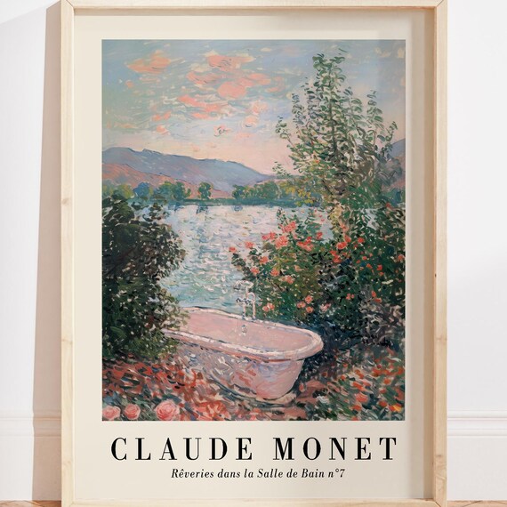 Claude Monet Bathroom Roses Lake Dreamy Impressionist Art Poster