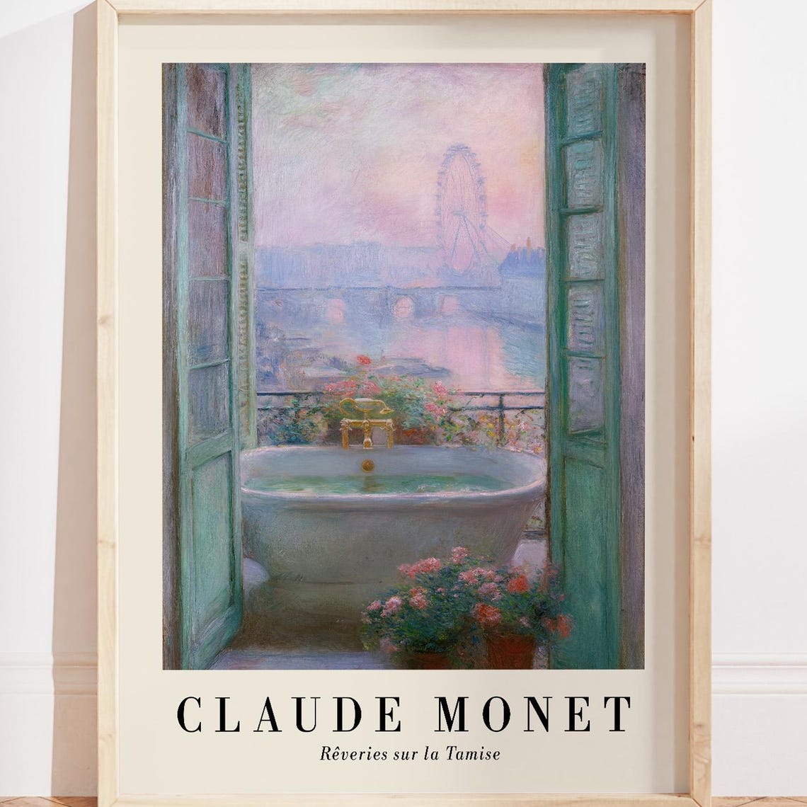 Monet Inspired Bathtub Thames View Pastel Impressionist Bath Poster