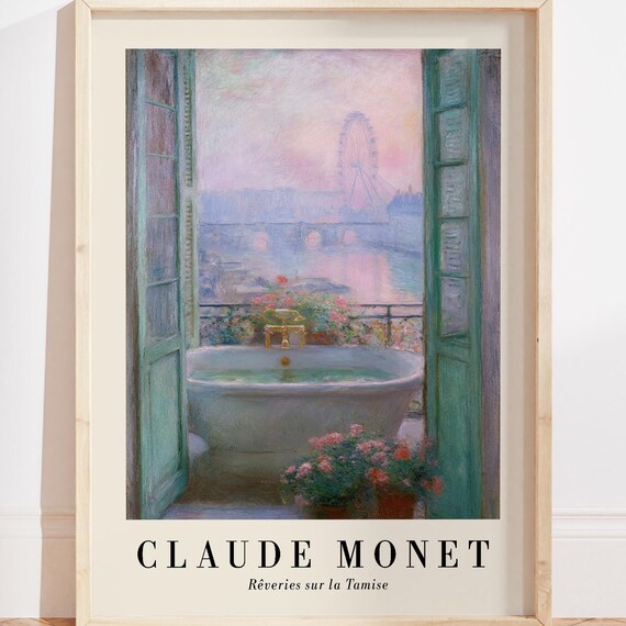 Monet Inspired Bathtub Thames View Pastel Impressionist Bath Poster