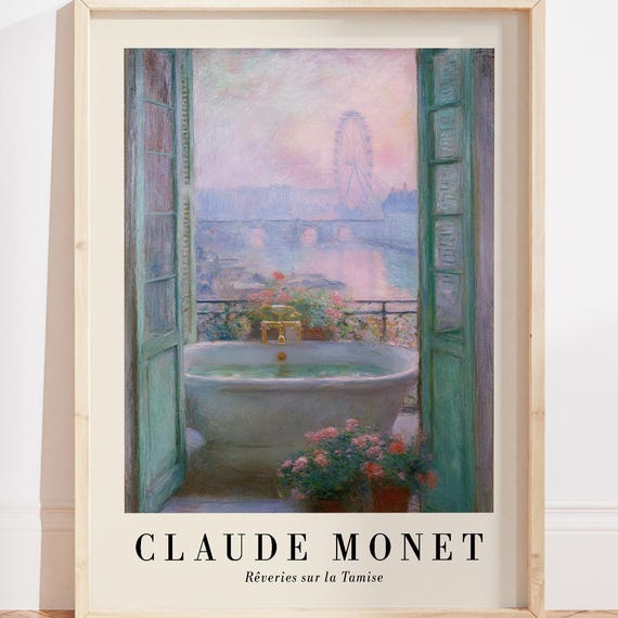 Monet London Bathroom Wall Art Print Pastel Floral Decor Claude Poster Bathtub Painting