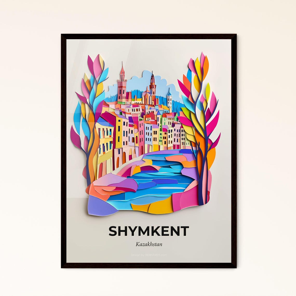 Shymkent Kazakhstan Old Town River Colorful Paper Cut Poster