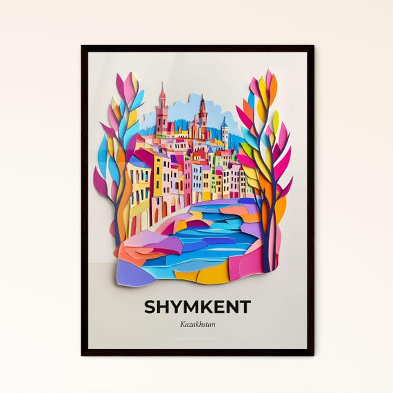 Vivid Shymkent Kazakhstan A Colorful City With A River And Trees Fine Art Print Customizable