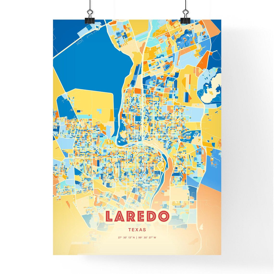 Laredo Texas Bold Vibrant Blue Orange Mosaic City Map Poster - Image 3