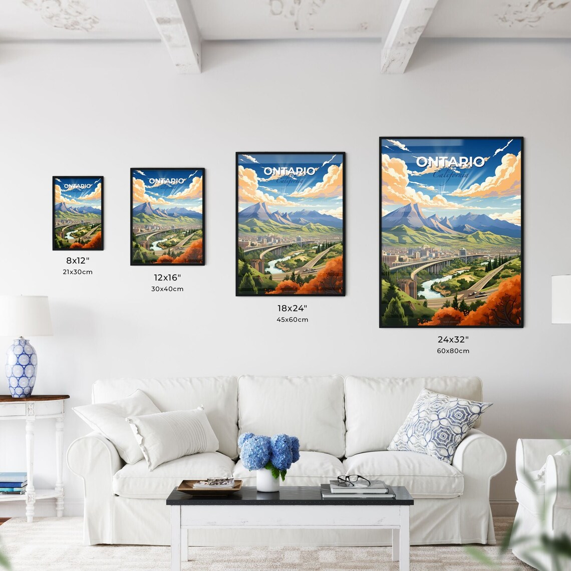 Ontario California Mountain City Bridge Vista Vintage Travel Poster - Image 3