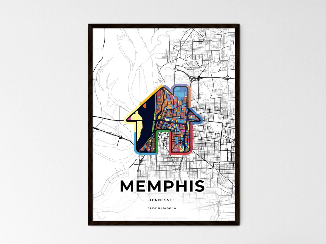 Memphis Tennessee Minimal Map Art With Colorful Heart Icon Poster - Image 3