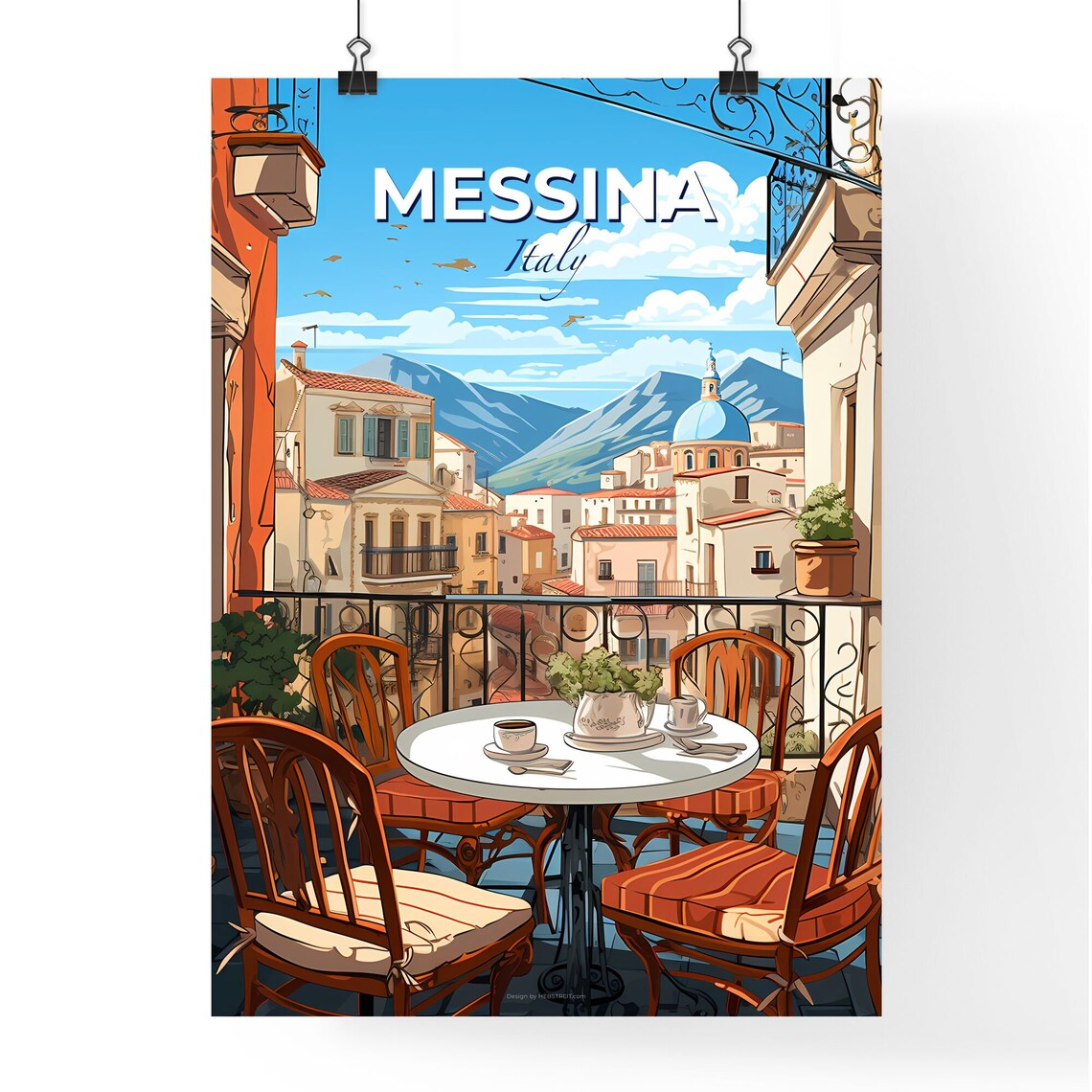 Messina Italy Balcony Cafe View Domed Town Vintage Travel Poster - Image 4