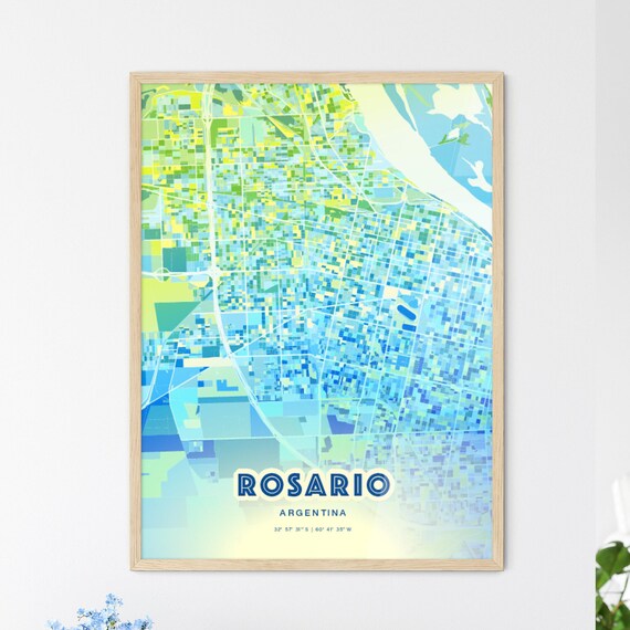 Rosario Argentina Bluish Watercolor Modern Decorative City Map Art Poster