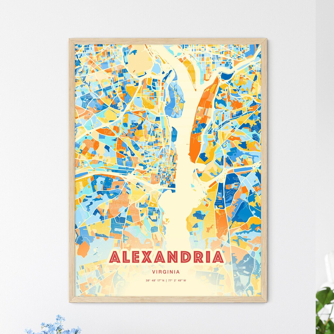 Alexandria Virginia Colorful City Map Art Poster Blue And Orange Design