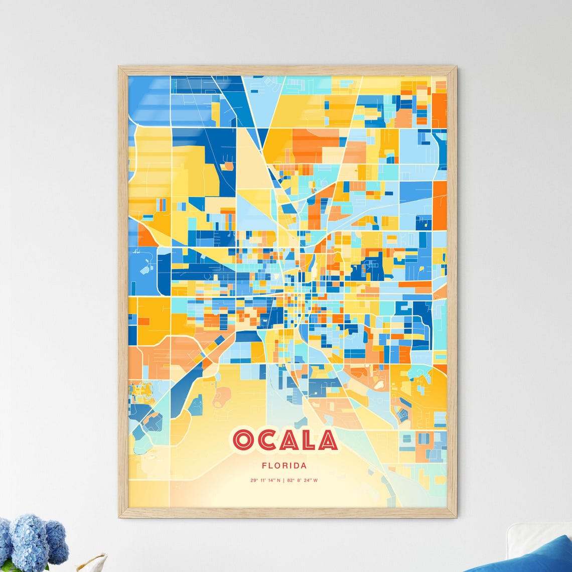 Ocala Florida Blue Orange Street Map Art Home Decor Gift Poster - Image 3
