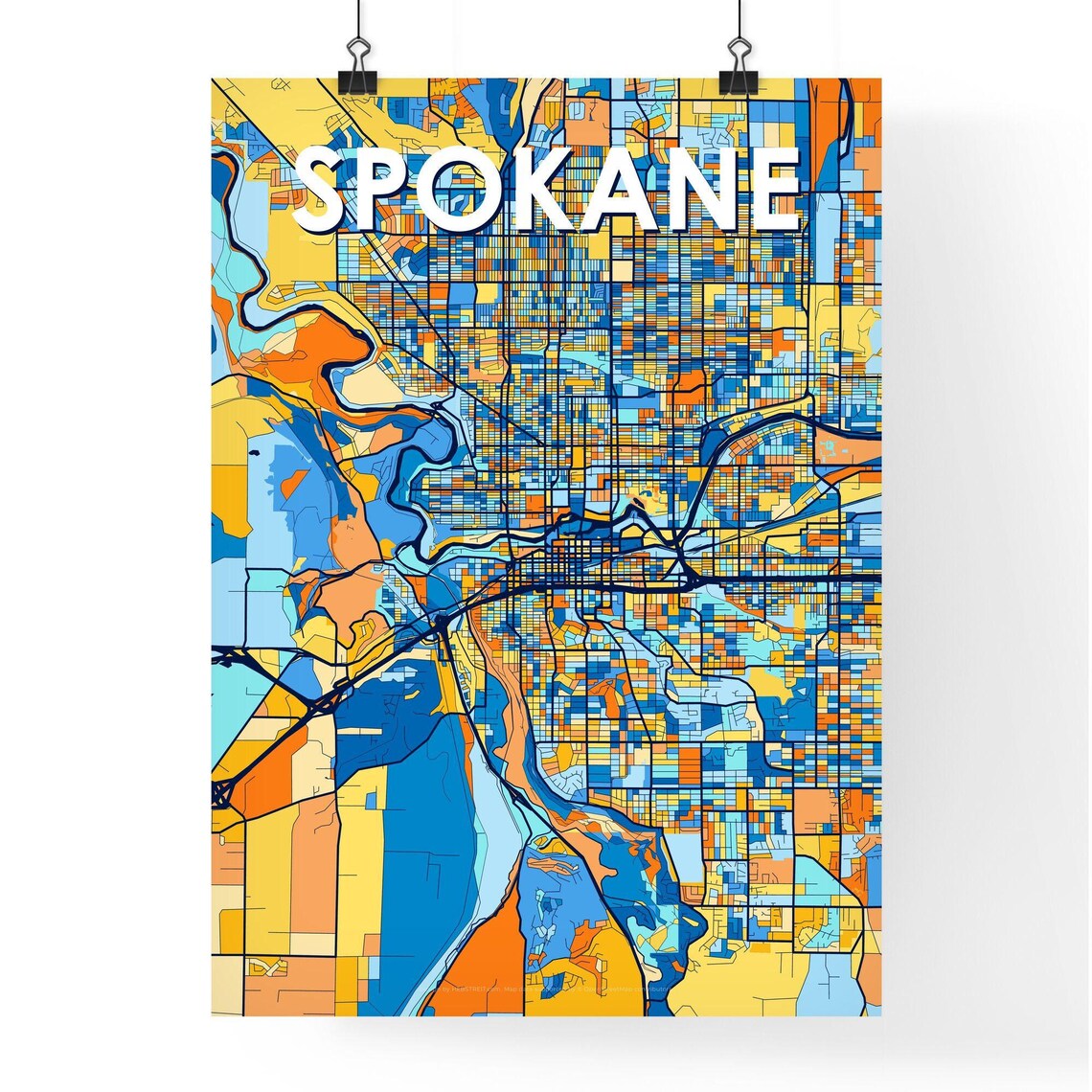 Spokane Washington City Map Poster Vibrant Modern Wall Decor Art - Image 4