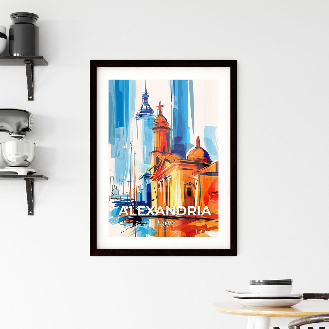 Alexandria Egypt Vibrant Watercolor Harbor Cityscape Art Poster - Image 2