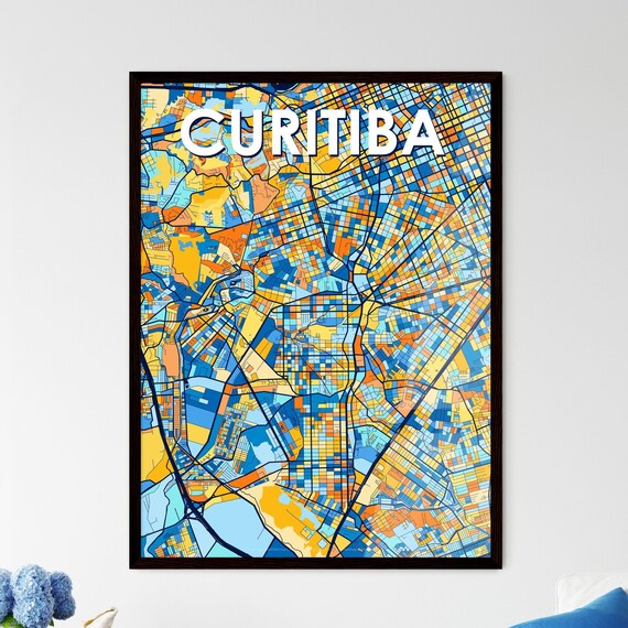 Curitiba Brazil Blue Orange City Map Poster Bold Modern Street Grid Art