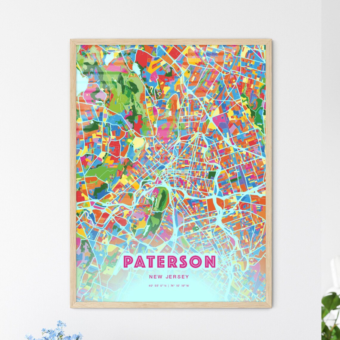 Paterson New Jersey Crazy Colorful Mosaic City Map Art Poster