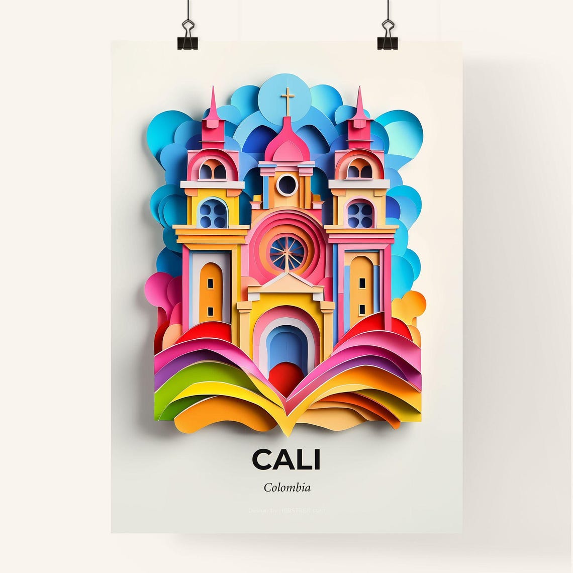 Vivid Cali Colombia A Colorful Church With A Rainbow Colored Roof Fine Art Print Customizable - Image 4