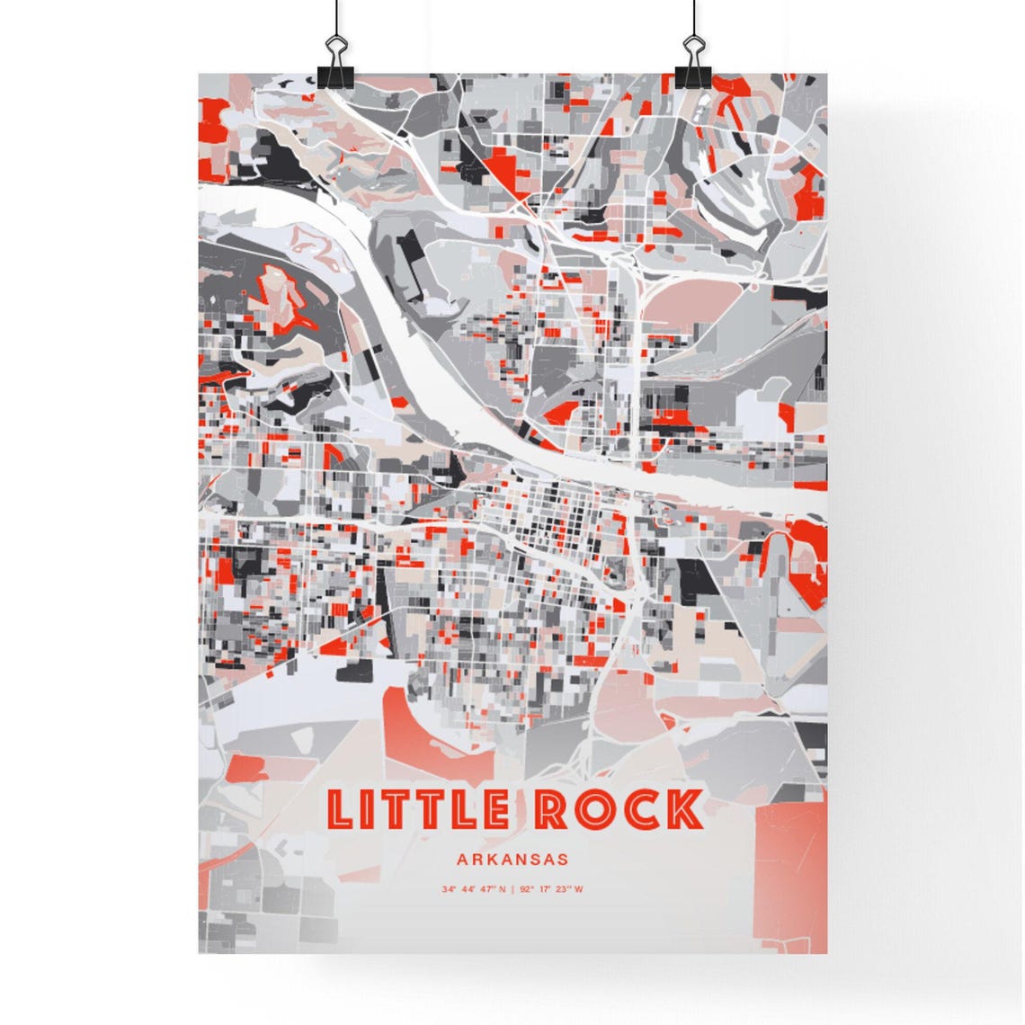 Little Rock Arkansas Expressive Red Abstract City Map Art Poster - Image 3