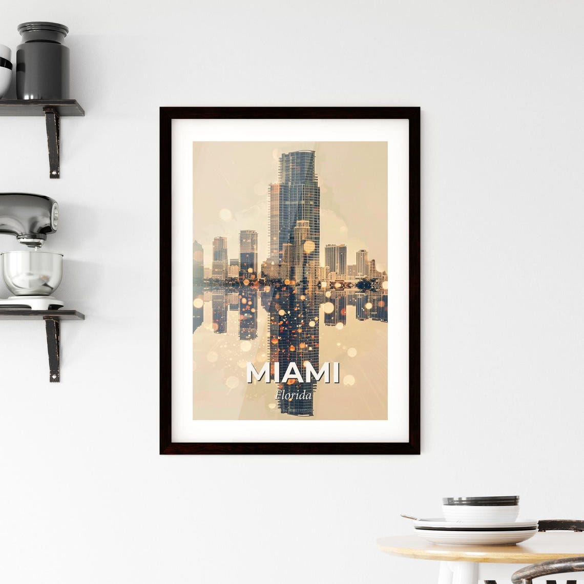 Miami Florida Glittering Skyscraper Reflection Night Art Poster - Image 2