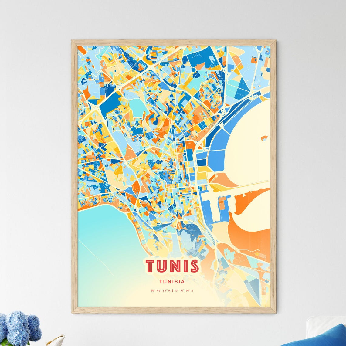 Tunis Tunisia Blue Orange City Map With Coordinates Art Poster
