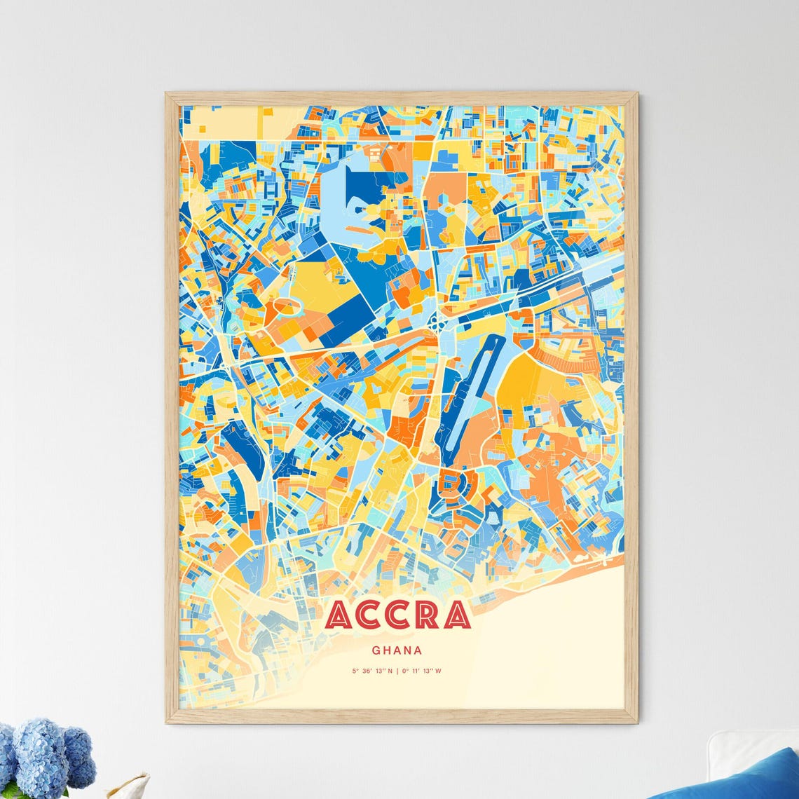 Accra Ghana Colorful Blue Orange Street Map Wall Decor Poster