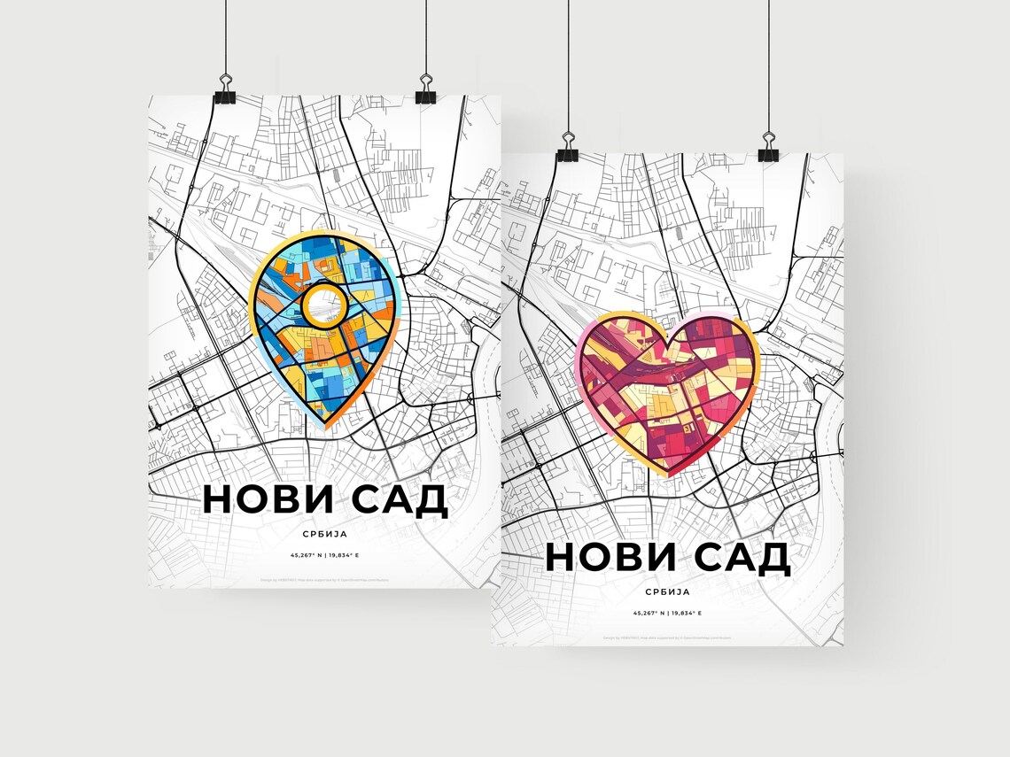 Novi Sad Serbia Minimal City Map Colorful Heart Icon Art Poster - Image 2