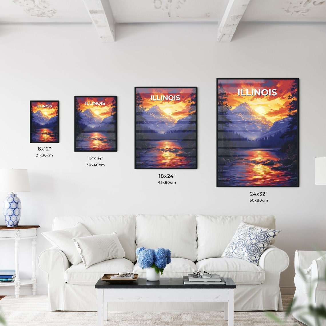 Illinois Mountain River Sunset Fiery Sky Pines Vintage Travel Poster - Image 3