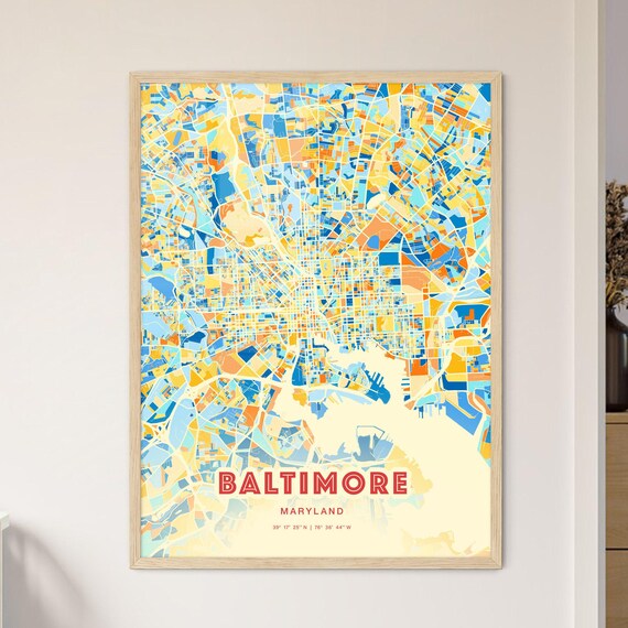 Baltimore Maryland Blue Orange Abstract City Map Fine Art Poster