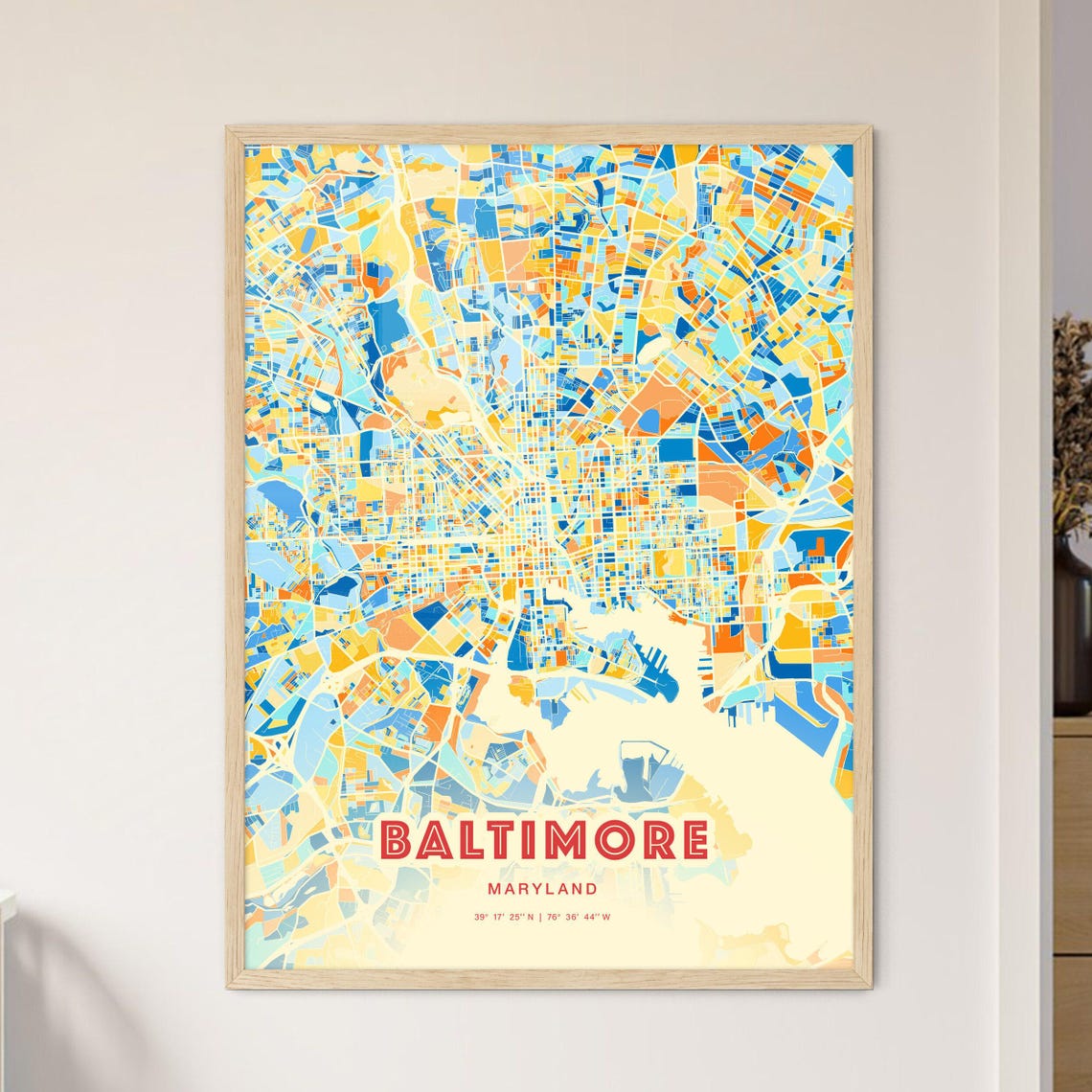 Baltimore Maryland Blue Orange Abstract City Map Fine Art Poster