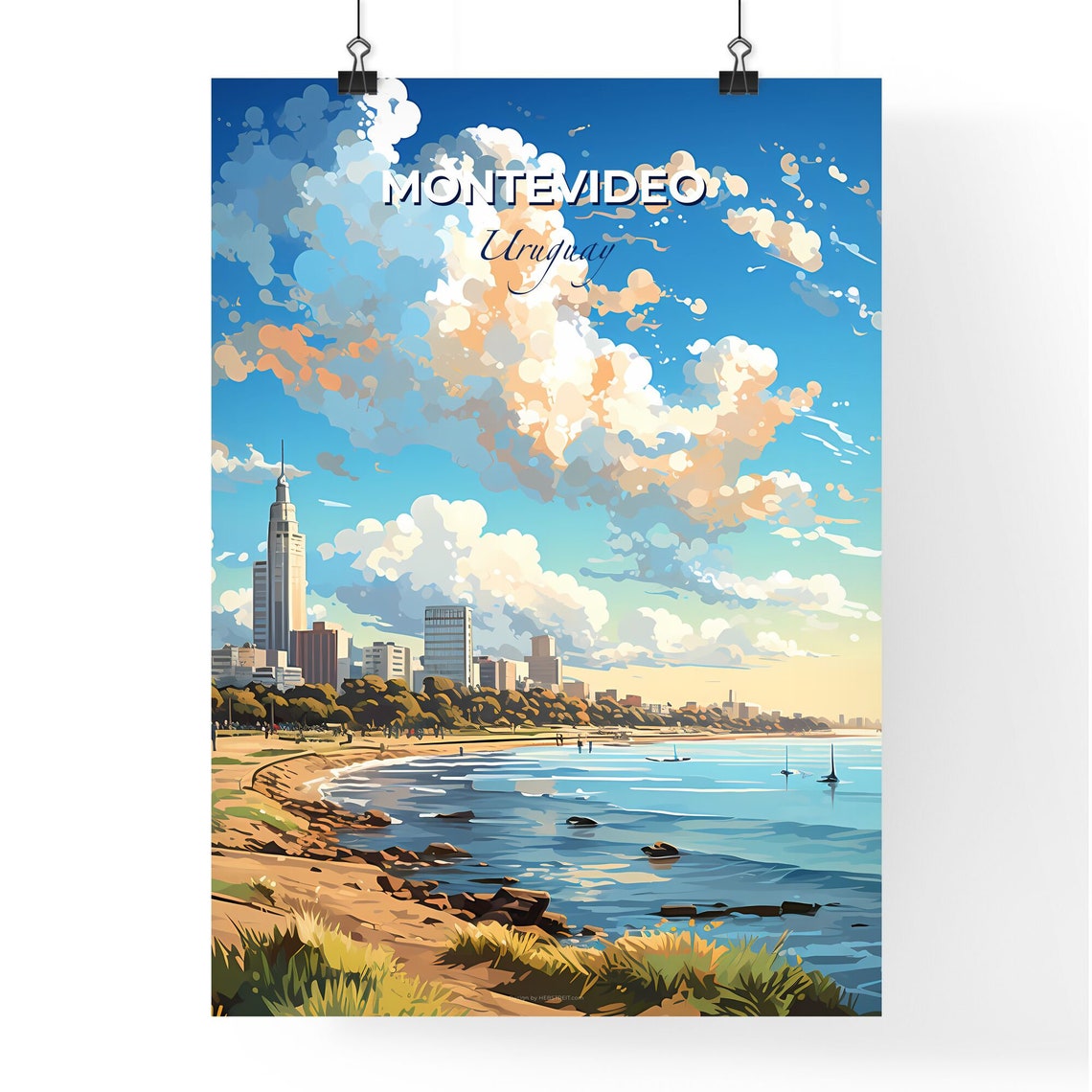 Montevideo Uruguay Beach Skyline Travel Poster Sunset Coastal Art - Image 4