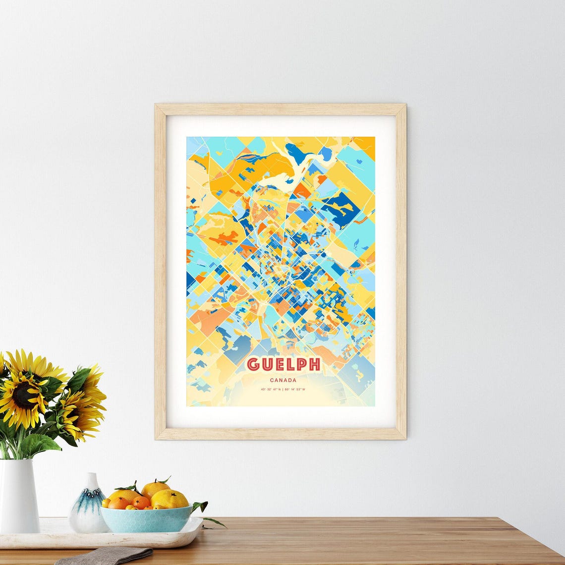 Guelph Canada Colorful Blue and Orange City Street Map Poster - Image 2