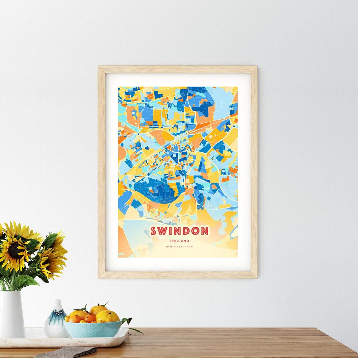 Swindon England Colorful Blue Orange Modern City Street Map Poster - Image 2
