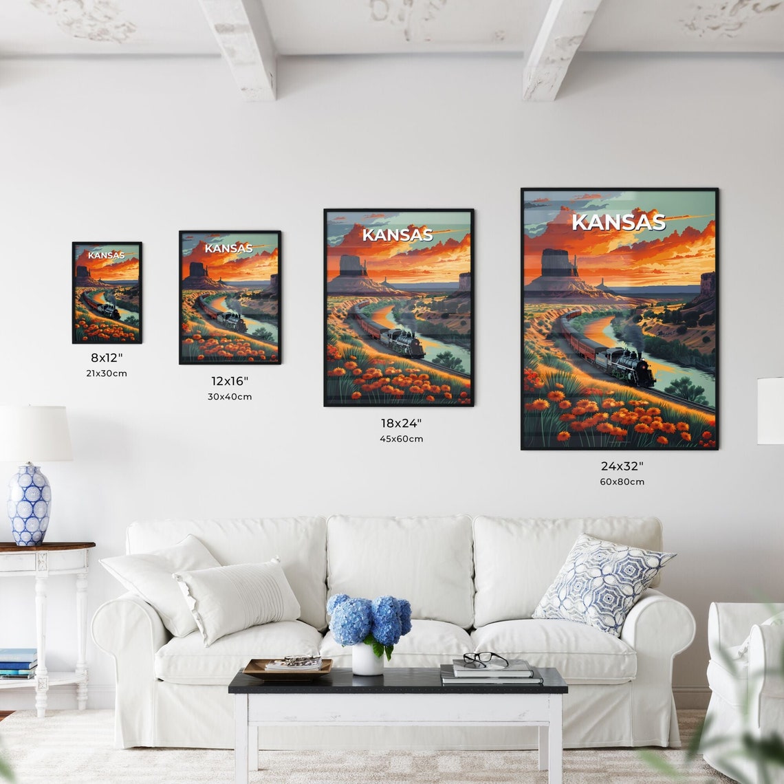 Kansas Steam Train Sunset River Valley Mesa Wildflower Poster - Image 3