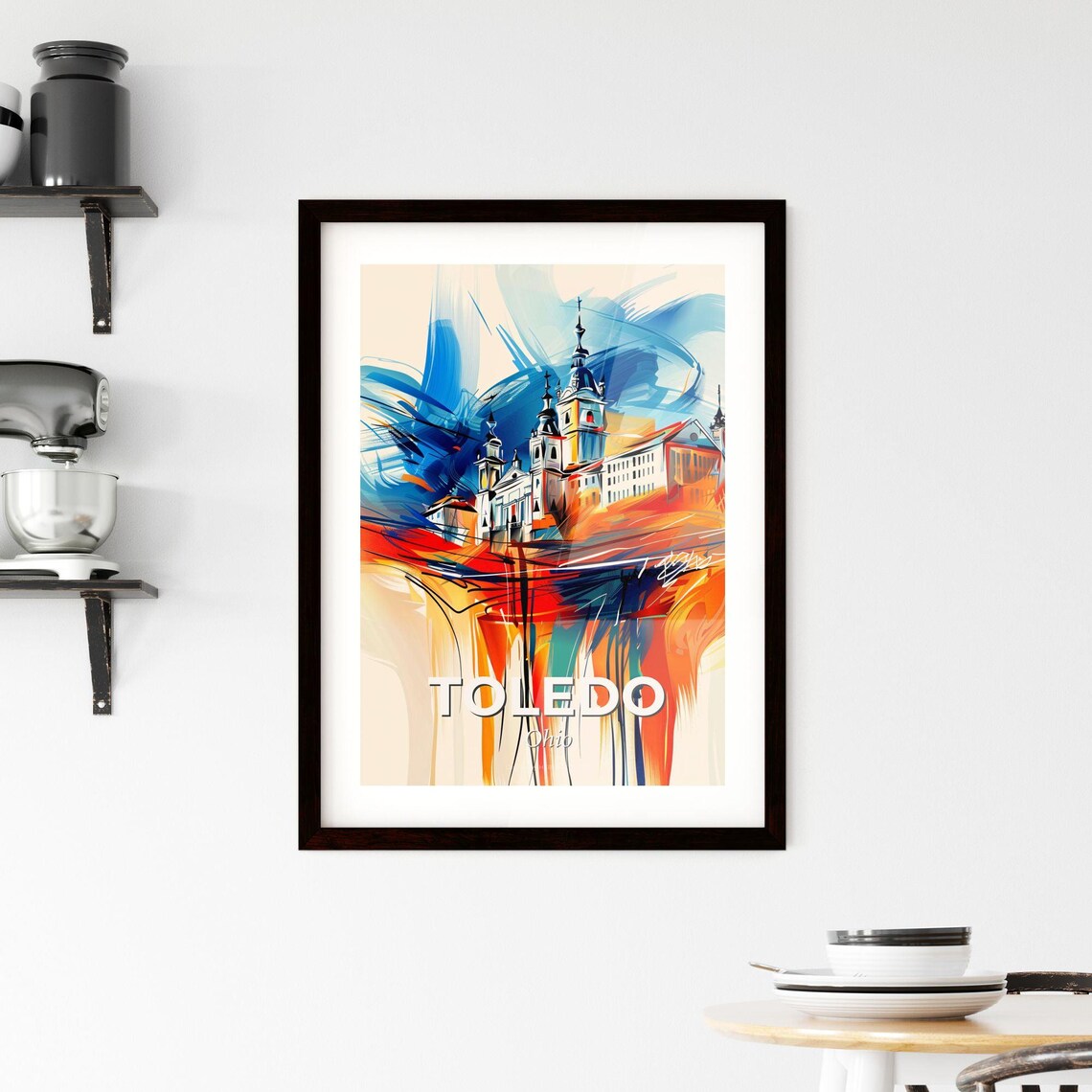 Toledo Ohio Colorful Abstract Cathedral Towers Skyline Poster - Image 2