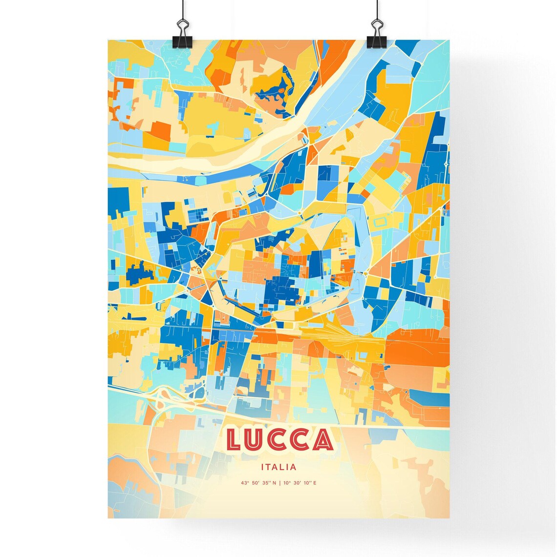 Lucca Italy Colorful Blue and Orange Street Map City Art Poster - Image 3
