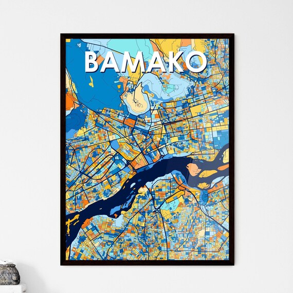 Bamako Mali City Map Blue Orange Modern Cartography Art Poster