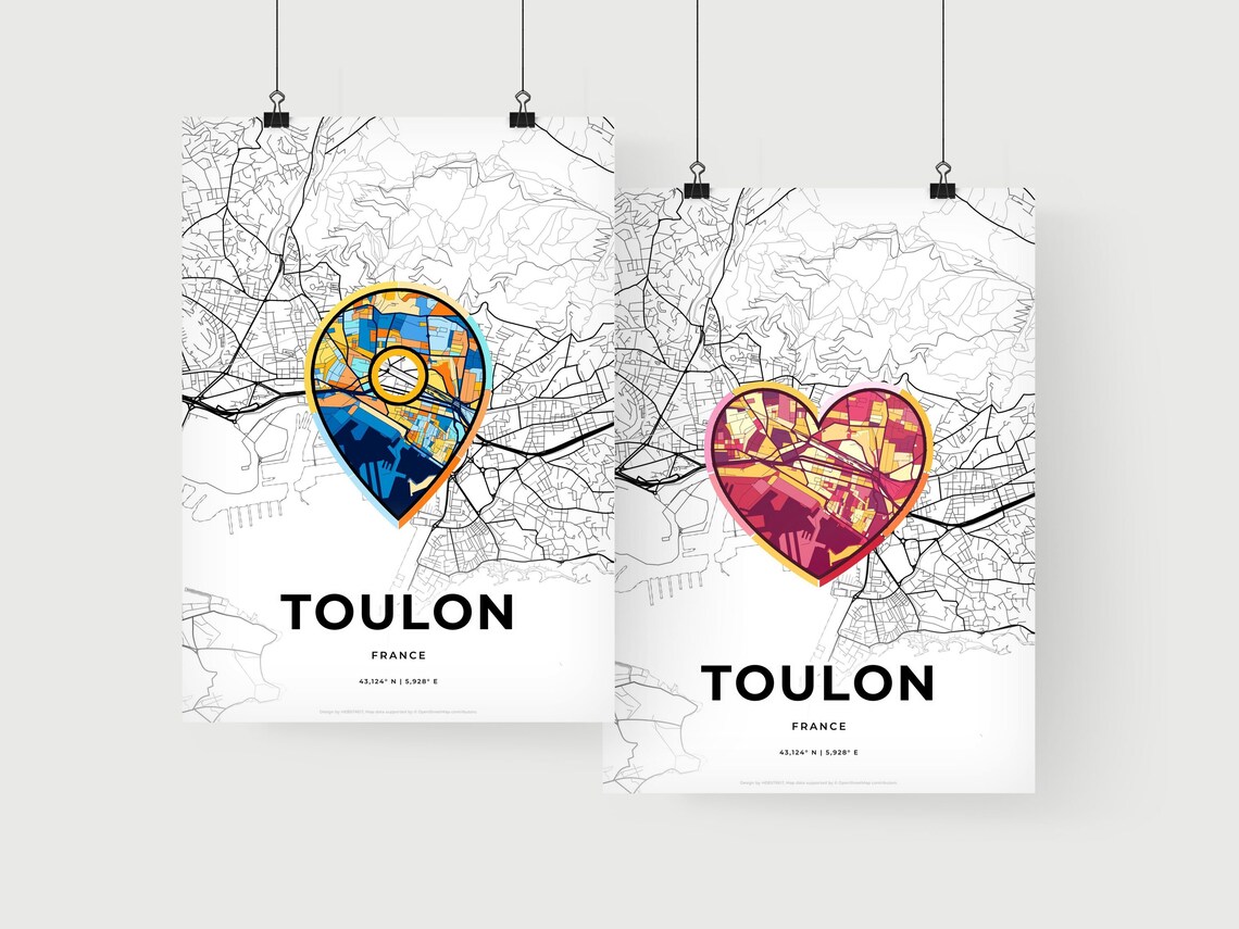 Toulon France City Modern Minimalist Heart Street Map Art Poster - Image 2