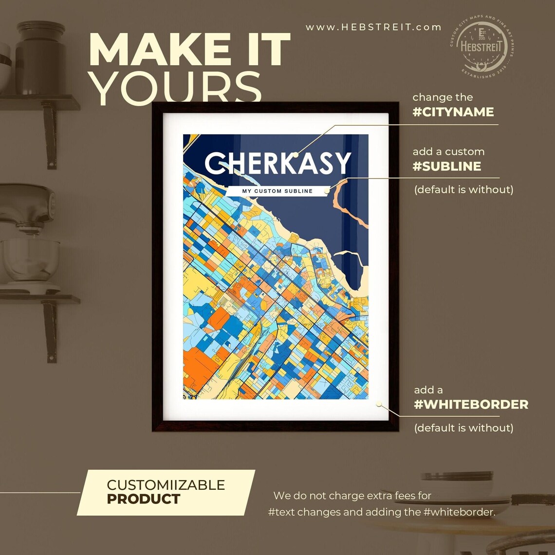 Cherkasy Ukraine Colorful Geometric City Map Art Poster in Blue and Orange - Image 2