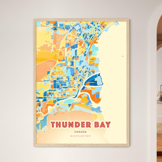 Thunder Bay Canada Colorful City Map Art Coordinates Modern Poster