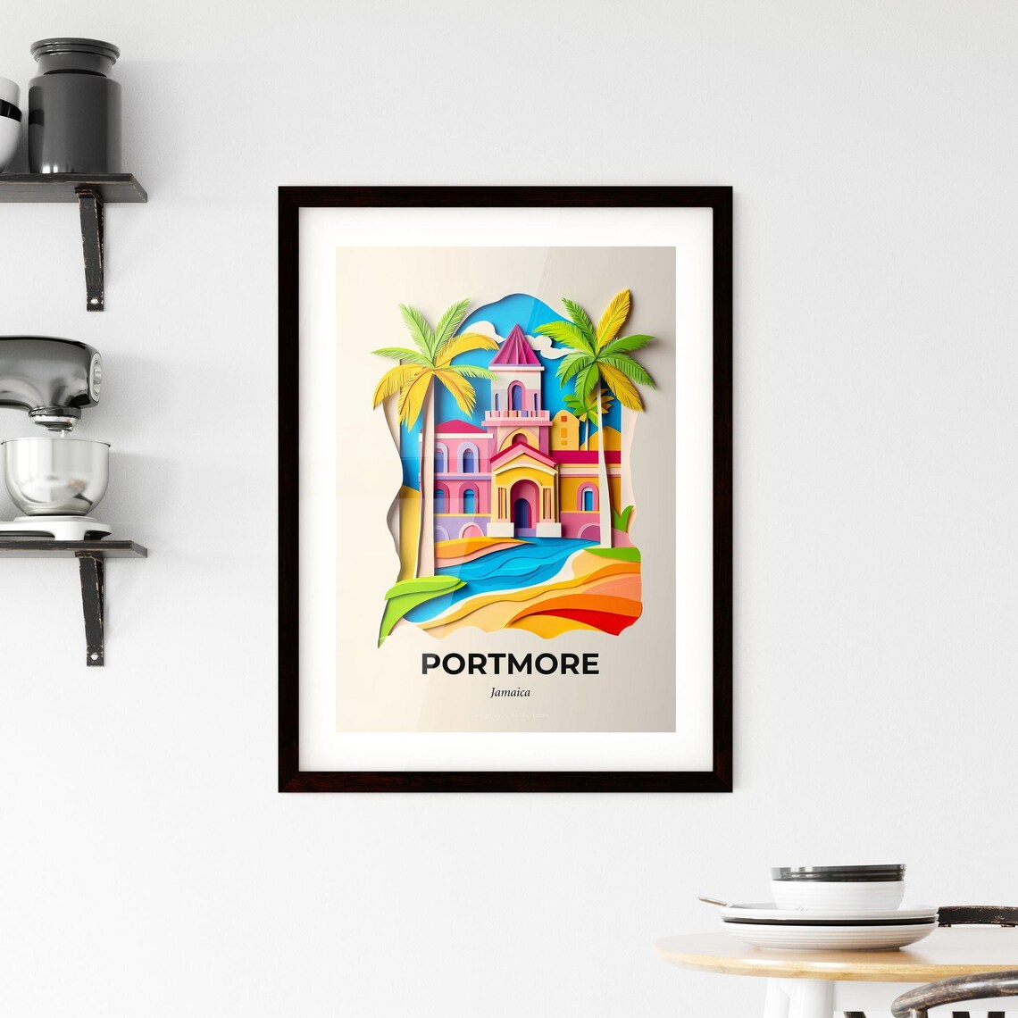 Portmore Jamaica Church Palm Trees Colorful Paper Cut Art Poster - Image 2