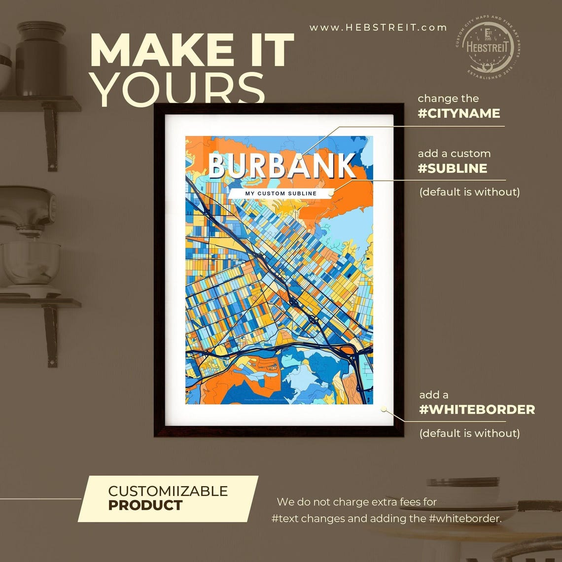 Burbank California Bright Mosaic City Street Map Artwork Poster - Image 2